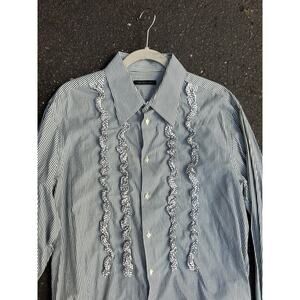 Purificacion Garcia Striped Ruffle Poplin Shirt Size US XL Cotton